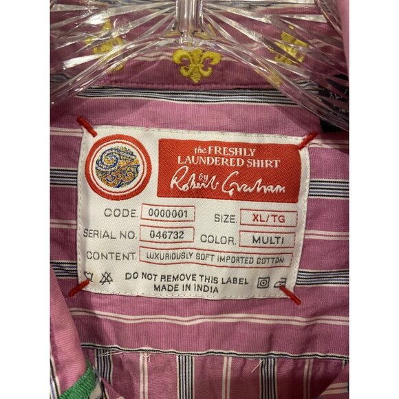 Robert Graham Shirt Mens XL Multi Stripe Button Up Blue Floral Embroidery - Picture 3 of 5